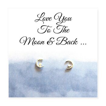 Love You To The Moon & Back Boucles d'oreilles sur carte de message 1