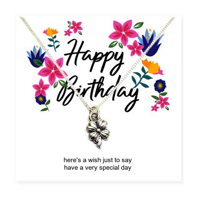 Happy Birthday Flower Necklace on Message Card
