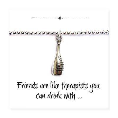 Bracelet de charme de bouteille de vin sur la carte de message d'amis drôles