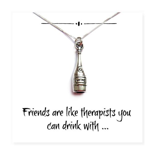 Wine Bottle Charm Necklace on Funny Friends Message Card
