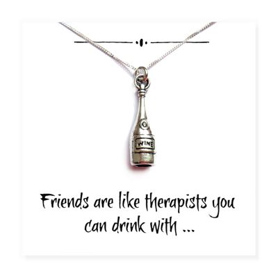 Wine Bottle Charm Necklace on Funny Friends Message Card