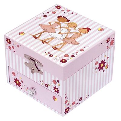 Ballerina Glow in the Dark Cube Music Box - Strisce rosa