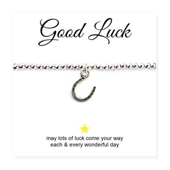 Bracelet à breloques fer à cheval avec carte de message de bonne chance 1