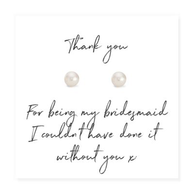 Pendientes de perlas de dama de honor en tarjeta de agradecimiento Script