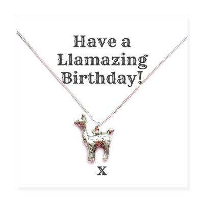 Collier joyeux anniversaire Llamazing sur carte de message