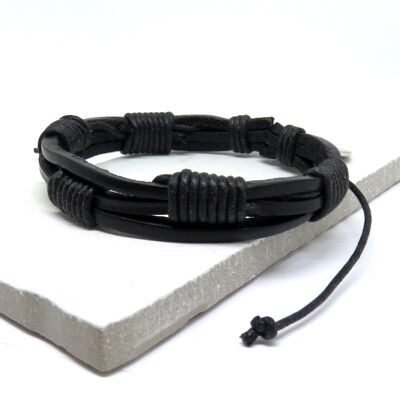 Bracelet cordon en cuir noir pour homme