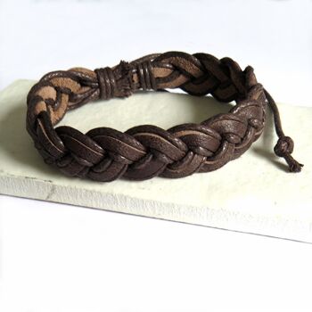 Bracelet homme en cuir plissé marron 2