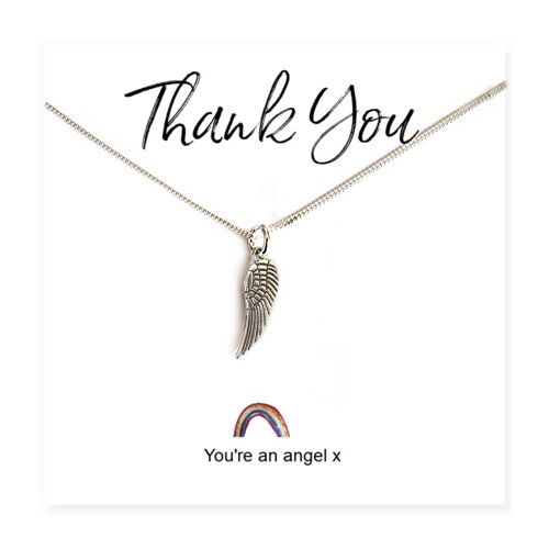 Angel Wing Necklace on Rainbow Thank You Card