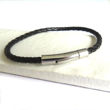 Bracelet homme en cuir noir fin 2