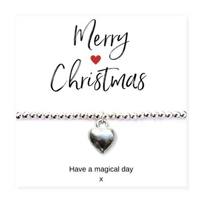 Mini Silver Heart Bracelet & Merry Christmas Card