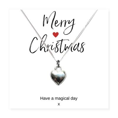 Silver Heart Necklace & Merry Christmas Card