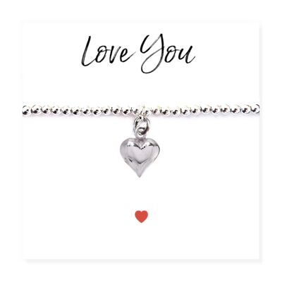 Braccialetto elasticizzato con perline e biglietto con messaggio Love You Heart