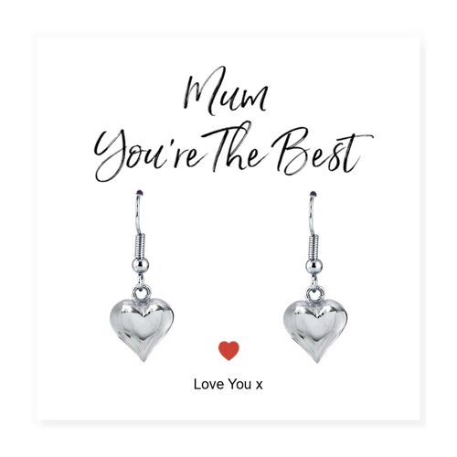 Mum You're The Best Heart Earrings & Message Card