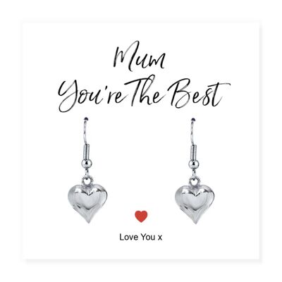 Maman tu es le meilleur coeur boucles d'oreilles et carte de message