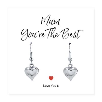 Mum You're The Best Heart Earrings & Message Card