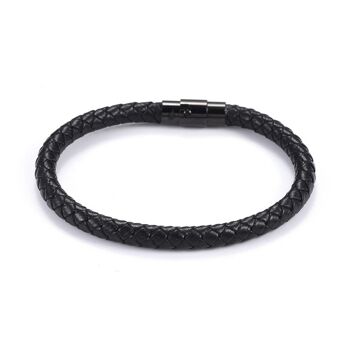 Bracelet homme en cuir noir avec corde 2