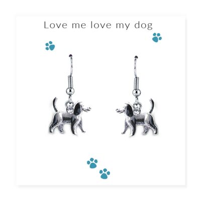 Pendientes Love Me Love My Dog en tarjeta con mensaje