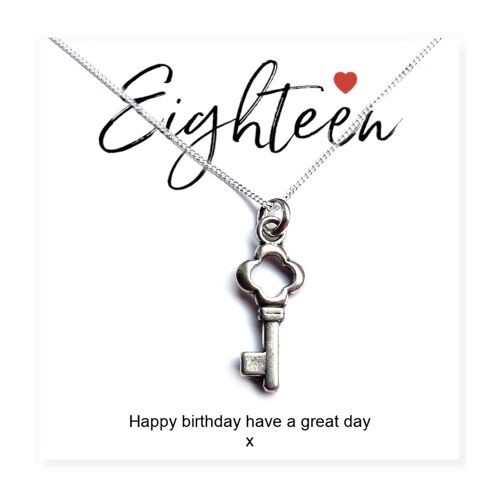 18th Birthday Key Necklace & Message Card