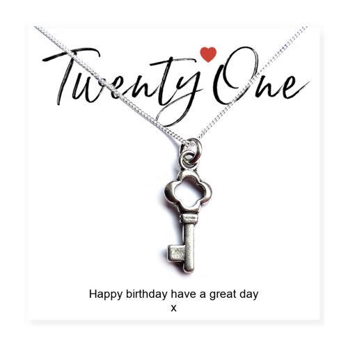 21st Birthday Key Necklace & Message Card