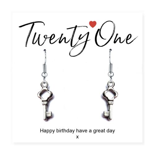 21st Birthday Earrings & Message Card