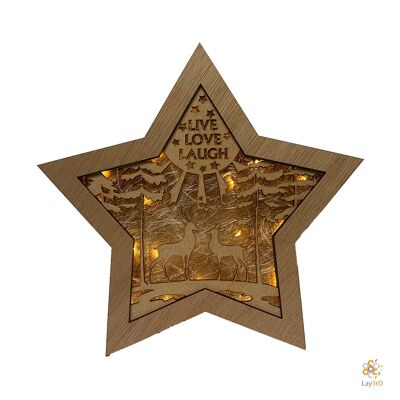 Lay3rD Lasercut - Wooden Christmas Star - Live Love Laugh - Harwood & MDF