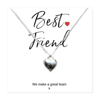 Collier coeur en argent et carte de message Best Friend 1