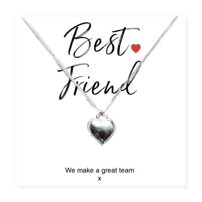 Best Friend Silver Heart Necklace & Message Card