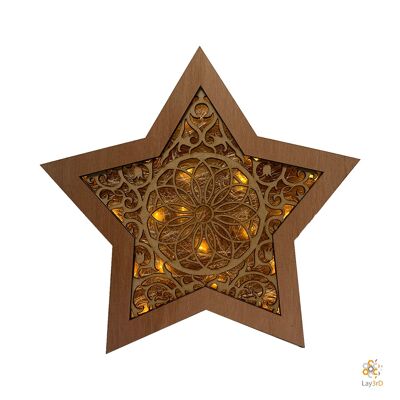 Lay3rD Lasercut - Houten kerstster - Mandala - Harwood & MDF