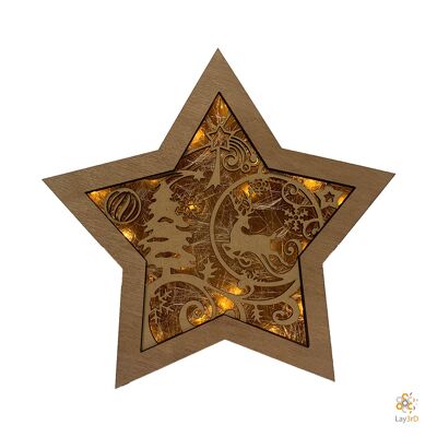 Lay3rD Lasercut - Wooden Christmas Star - Deer - Harwood & MDF