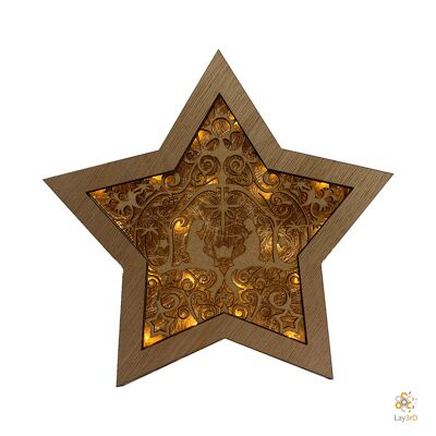 Lay3rD Lasercut - Estrella de Navidad de madera - Jesús - Harwood y MDF