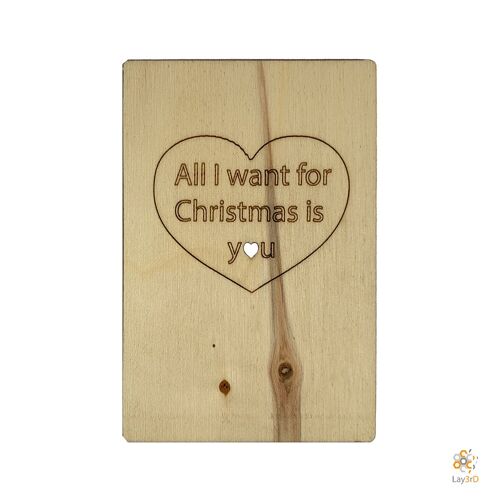 Lay3rD Lasercut - Houten Kerstkaart - All I Want For Christmas Is You - Berk