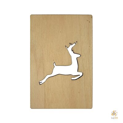 Lay3rD Lasercut - Carte de Noël en bois - Cerf sautant - Bouleau