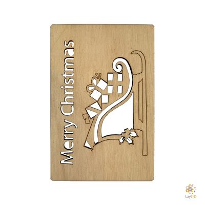 Lay3rD Lasercut - Wooden Christmas Card - Merry Christmas Sleigh - Berk