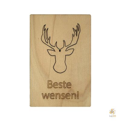 Lay3rD Lasercut - Holz Weihnachtskarte - Beste Wünsche Hirsch - Berk