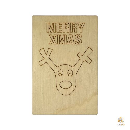 Lay3rD Lasercut - Houten Kerstkaart - Merry XMAS Cartoon - Berk