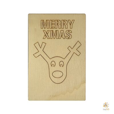 Lay3rD Lasercut - Houten Kerstkaart - Merry XMAS Cartoon - Berk