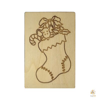 Lay3rD Lasercut - Tarjeta de Navidad de madera - Calcetín de Navidad - Berk