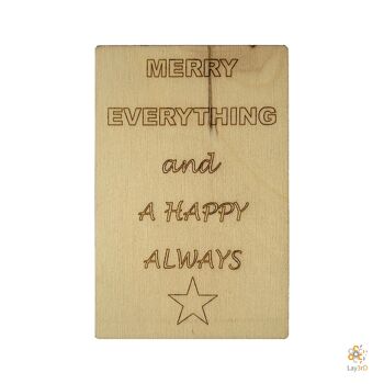 Lay3rD Lasercut - Carte de Noël en bois - Joyeux tout et toujours heureux - Berk