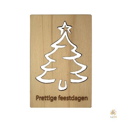 Lay3rD Lasercut - Houten Kerstkaart - Prettige Feestdagen Kerstboom - Berk