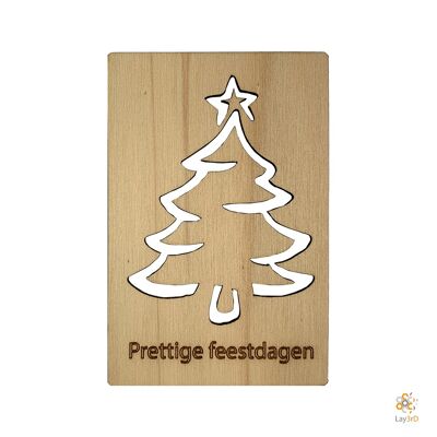 Lay3rD Lasercut - Cartolina di Natale in legno - Albero di Natale Happy Holidays - Betulla