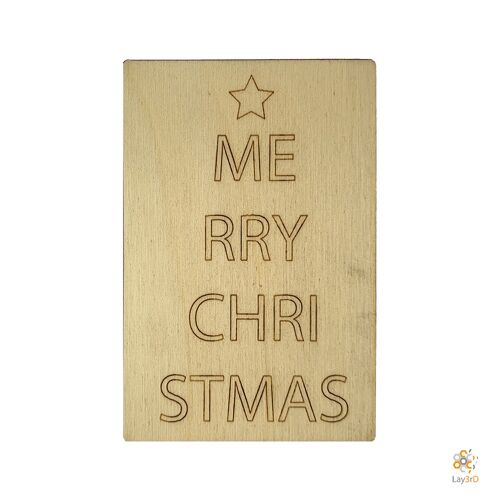 Lay3rD Lasercut - Houten Kerstkaart - Merry Christmas Geschreven In Boom - Berk