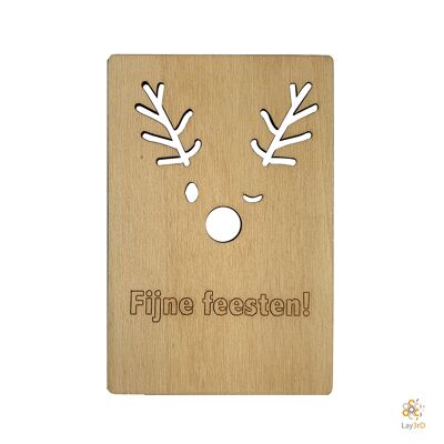 Lay3rD Lasercut - Wooden Christmas Card - Happy Holidays Reindeer - Birch