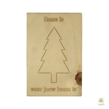 Lay3rD Lasercut - Carte de Noël en bois - La maison est là où se trouve votre arbre - Bouleau