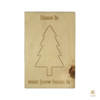 Lay3rD Lasercut - Biglietto natalizio in legno - La casa è dove si trova il tuo albero - Betulla