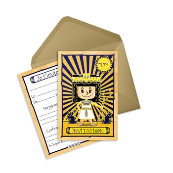 Cartes et enveloppes invitation anniversaire par 6 | Thème Cléopâtre - Reine d'Egypte 2