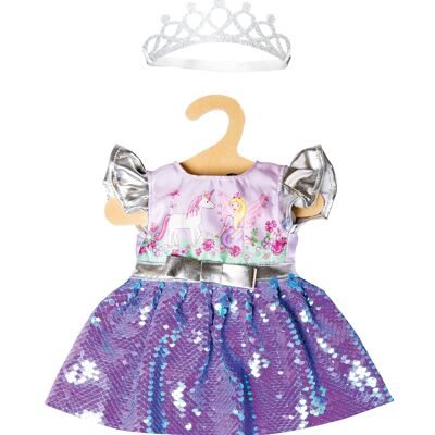 Vestido de muñeca "hada y unicornio" con lentejuelas reversibles y corona plateada, tamaño. 35-45 cm