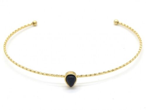 B010-003G S. Steel Bangle Black Agate