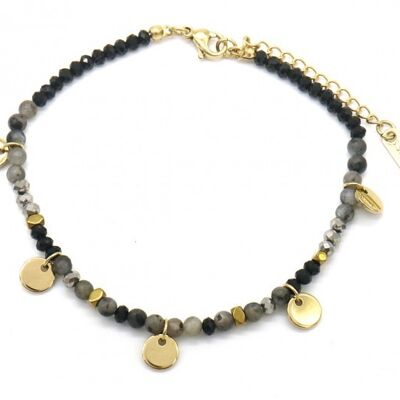 B010-017G S. Bracciale Acciaio Monete e Pietre Grigio-Oro