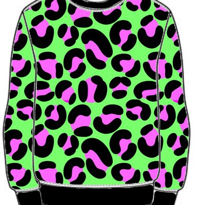 Chunky Lime Leopard Print Handgemachter Pullover x