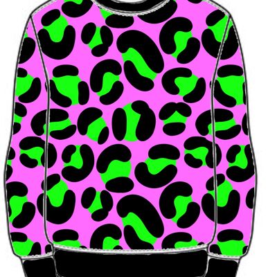 Klobiger lilafarbener handgemachter Pullover mit Leopardenmuster